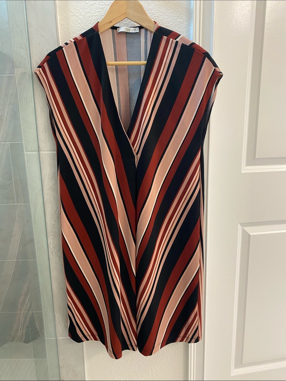 Mango Diagonal Stripe Mini Dress in Black, Rust & Blush